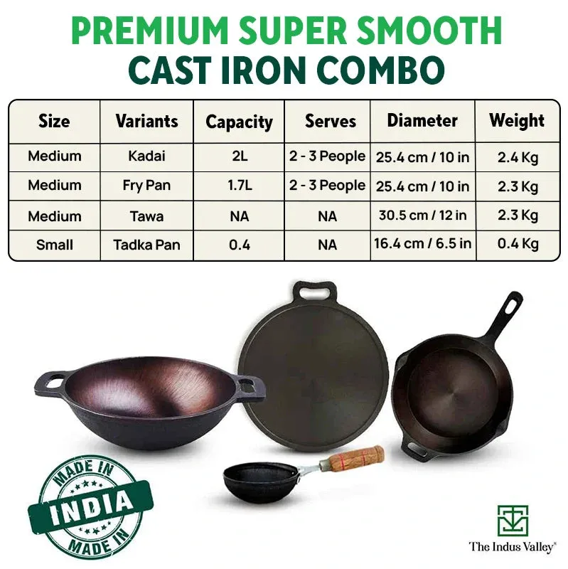 Super Smooth Cast Iron Set: Free ₹400 Tadka Pan  Frypan  Kadai  Tawa, Kitchen set for Home, Nonstick, 100% Pure,Toxin-free