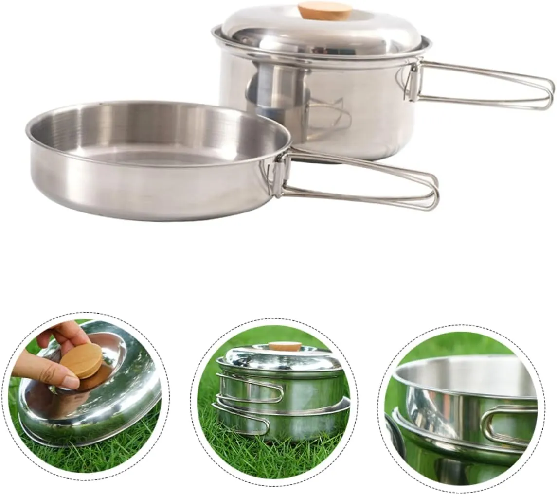 SUPVOX 4 Pcs Picnic Pan Set Metal Handle Pan Travel