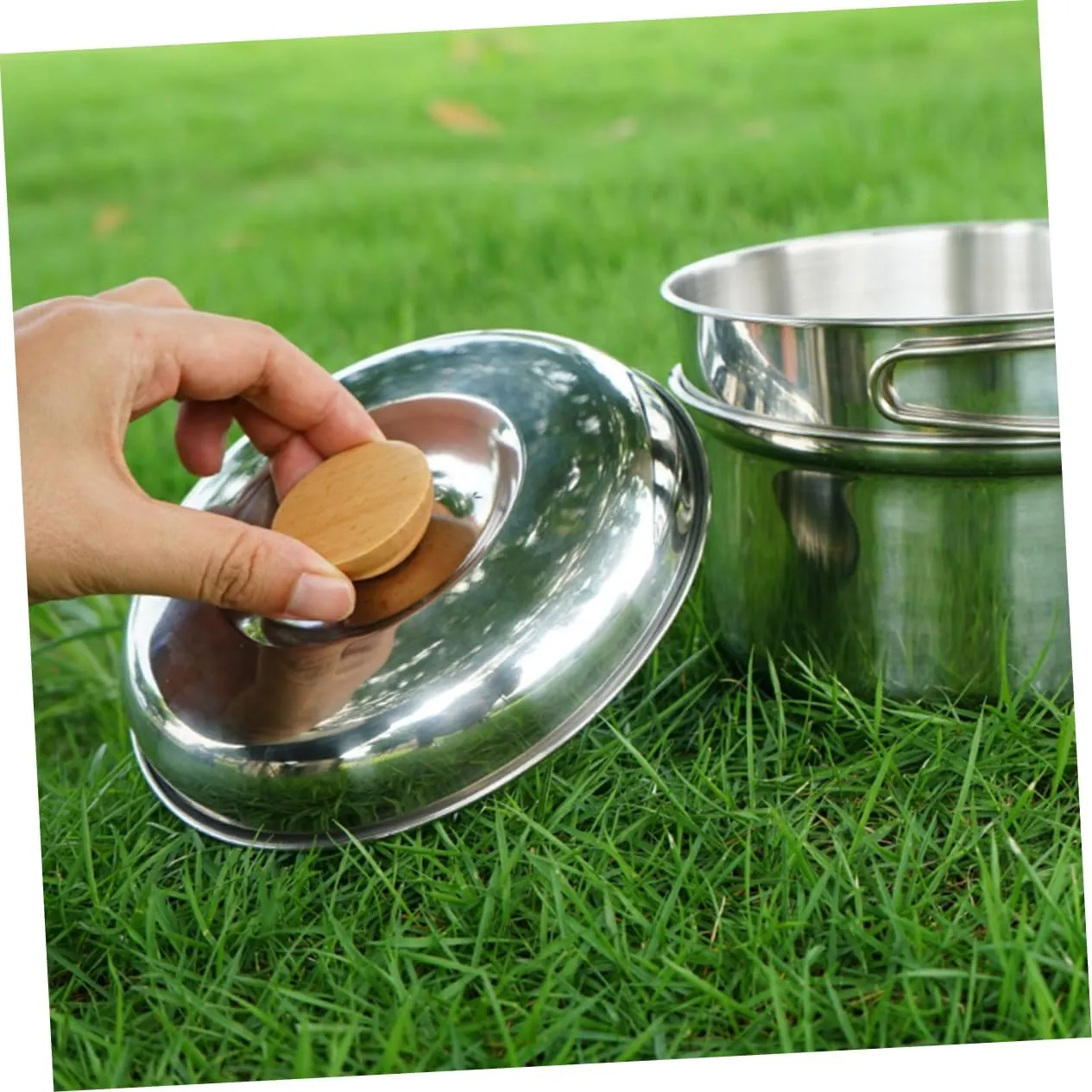SUPVOX 4 Pcs Picnic Pan Set Metal Handle Pan Travel