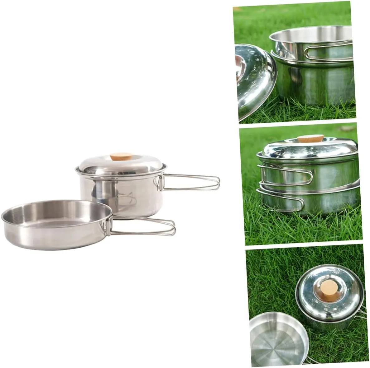 SUPVOX 4 Pcs Picnic Pan Set Metal Handle Pan Travel