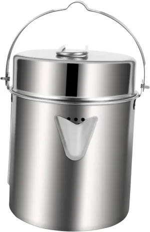 SUPVOX Portable Pot Stainless Steel Camping Pot Hiking Cooking Utensils Outdoor Cookware Foldable Handle