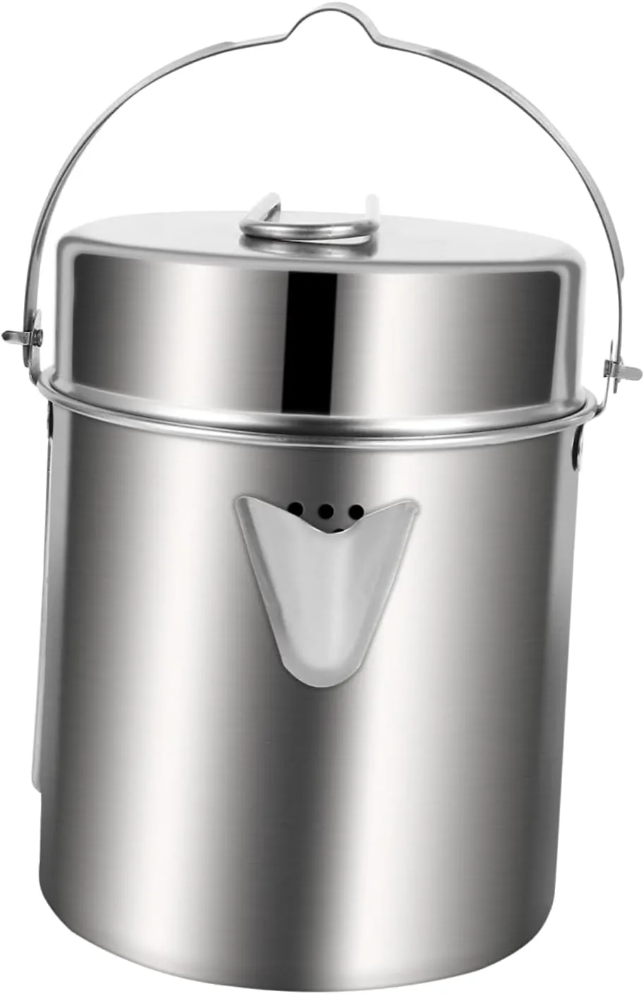 SUPVOX Portable Pot Stainless Steel Camping Pot Hiking Cooking Utensils Outdoor Cookware Foldable Handle