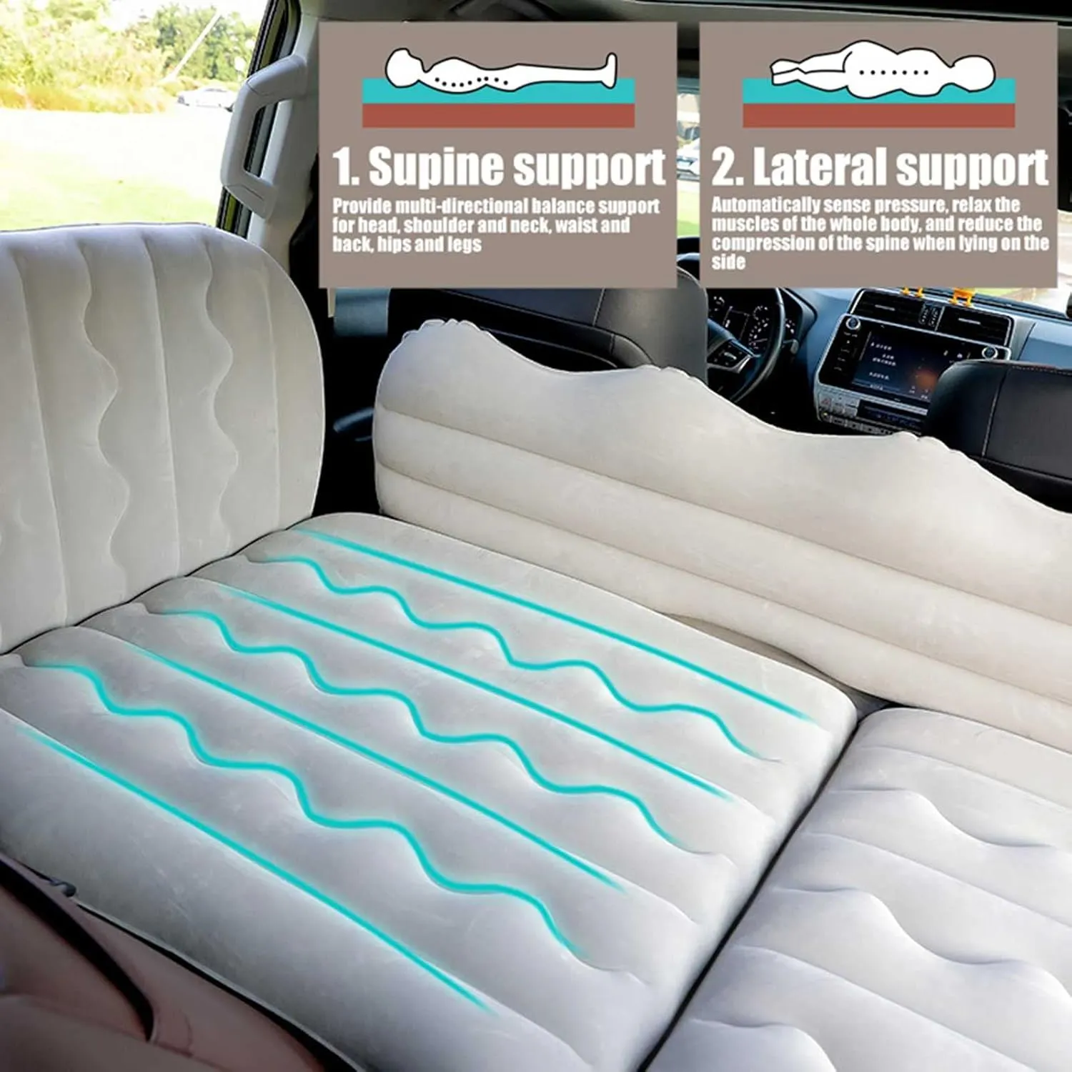 SUV Air Mattress for Back Seat, Inflatable Car Air Bed with Electric Air Pump Flocking Surface Portable Sleeping Pad for Travel Camping Minivan Van Trunk