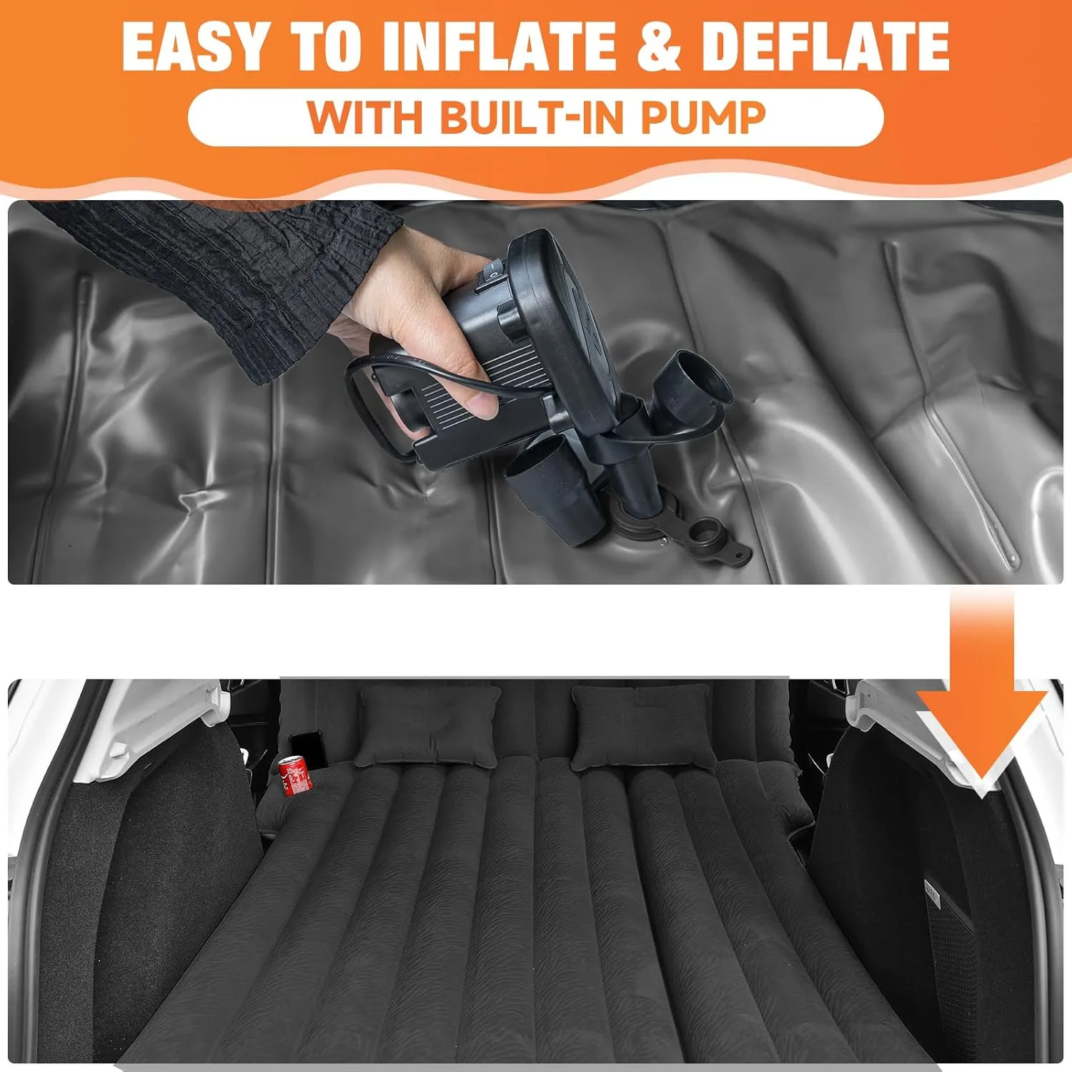 SUV Air Mattress: Inflatable Car Air Mattress for Camping, Flocking Car Bed with Air Pump & 2 Pillows, Portable Sleeping Pad Mattress for Home Car Travel Camping Black