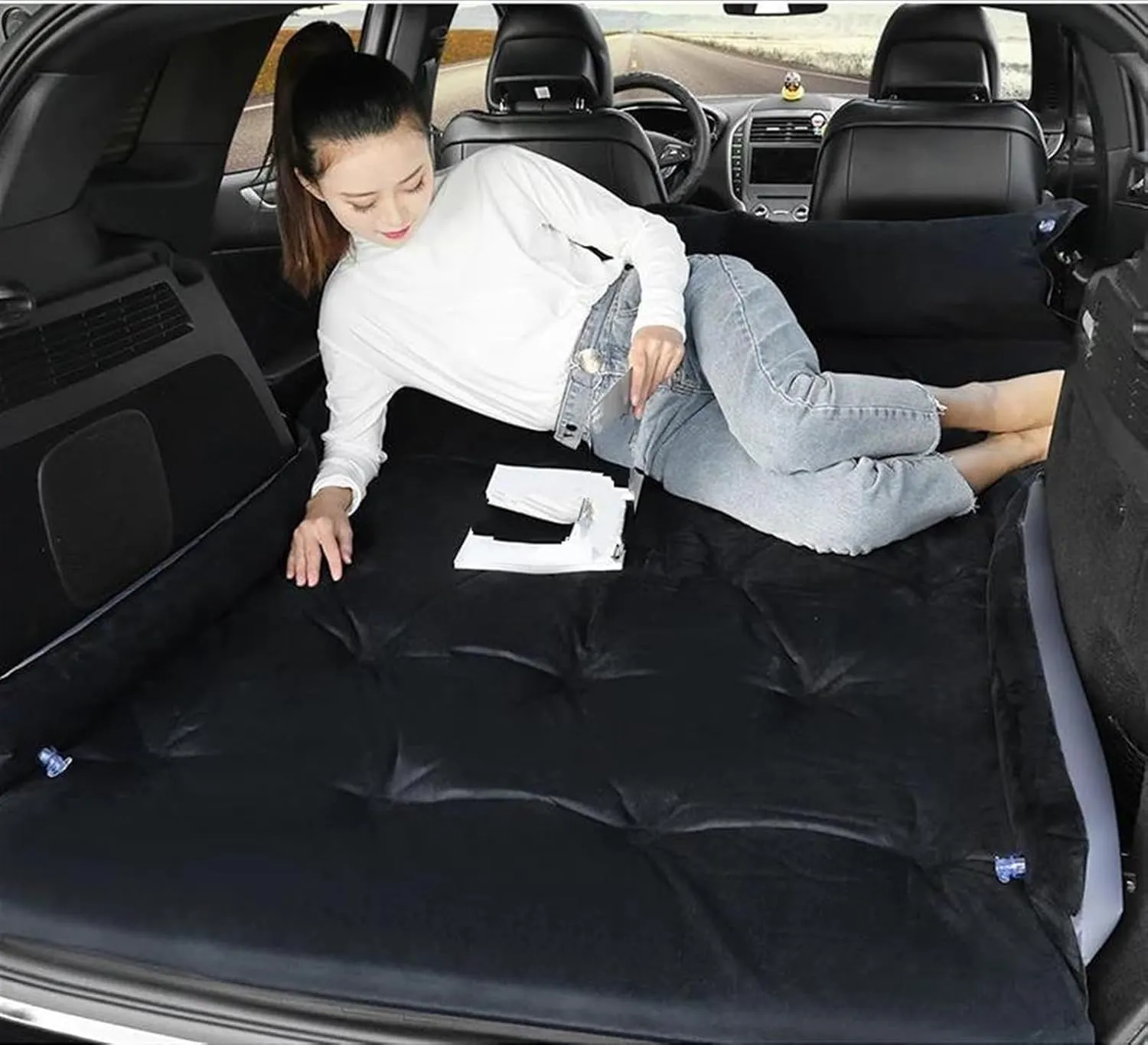 SUV Car Inflatable Mattress, Automatic Inflatable Mattress, Camping Travel Sleeping Mat, in-car Rest Inflatable Bed, Car Mattress Leakage Test (Brown)