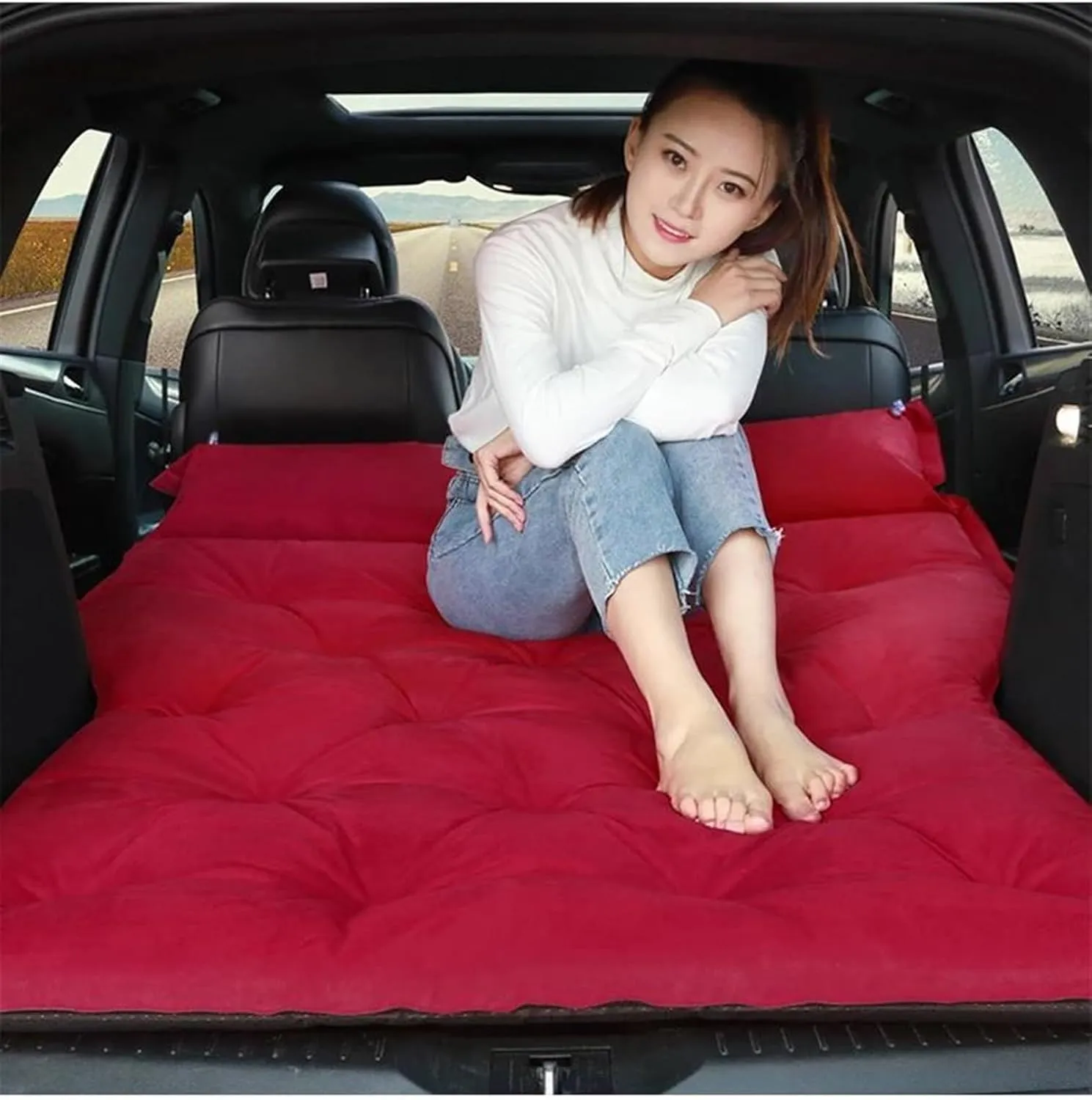 SUV Car Inflatable Mattress, Automatic Inflatable Mattress, Camping Travel Sleeping Mat, in-car Rest Inflatable Bed, Car Mattress Leakage Test (Brown)