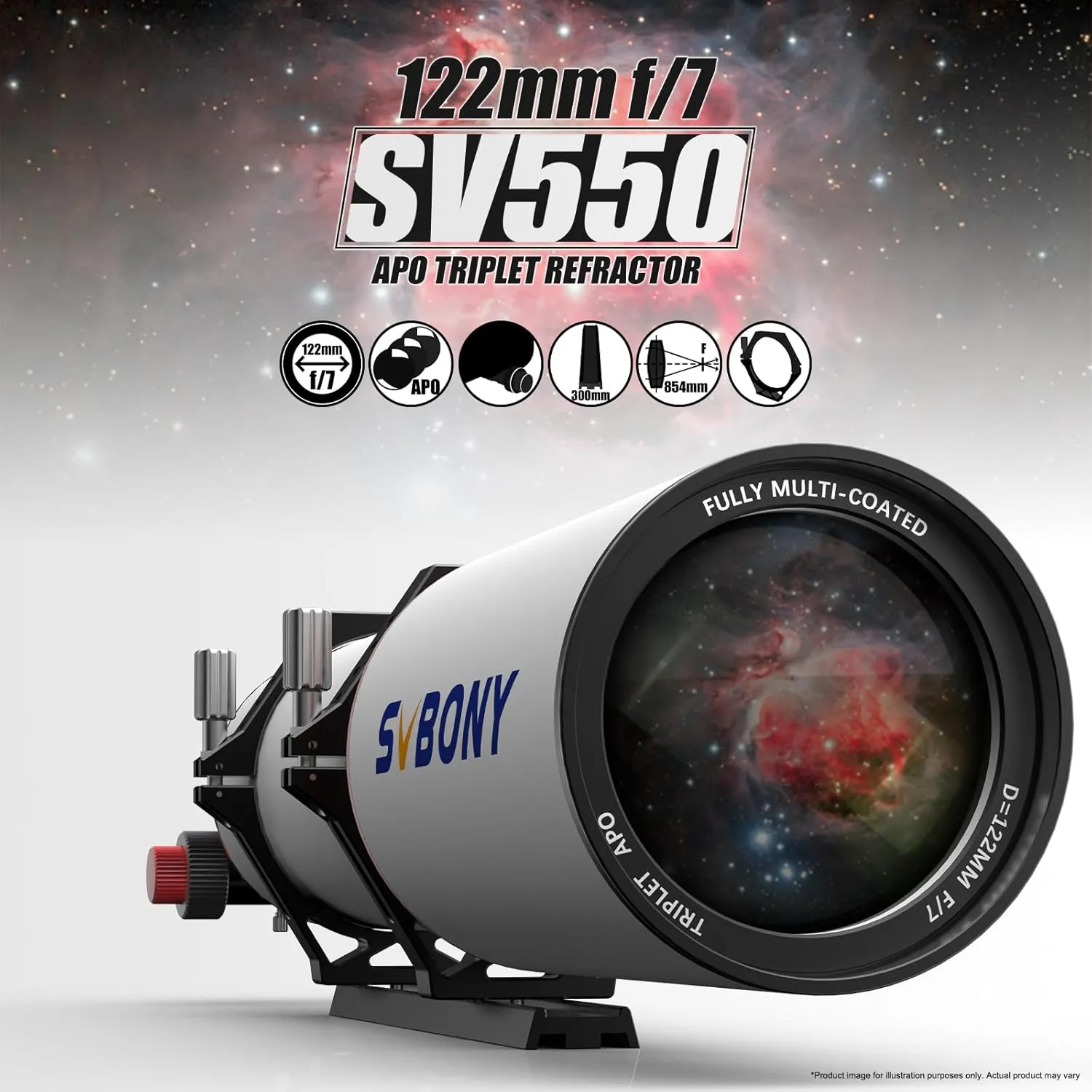 SVBONY SV550 APO Telescope, 122mm F7 Triplet Apochromatic Refractor, Professional Astronomical Telescope with 300mm Versatile V-Style Dovetail for Deep Space Astrophotography and Visual with Bag