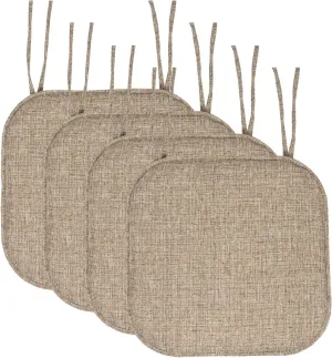 Sweet Home Collection Chair Cushion Memory Foam Pads with Ties Honeycomb Pattern Slip Non Skid Rubber Back Rounded Square 16" x 16" Seat Cover, 4 Pack, Aria Brown