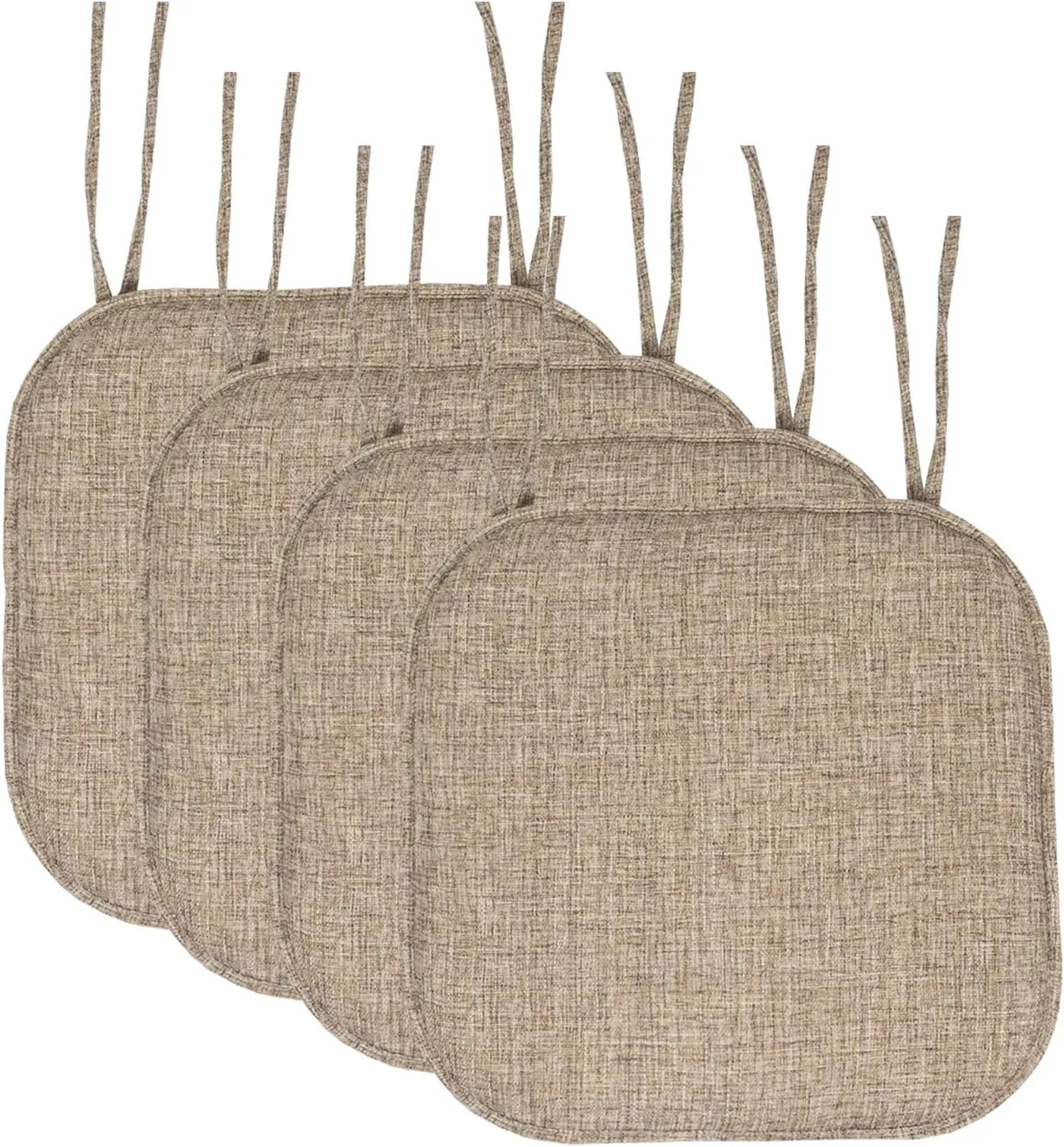 Sweet Home Collection Chair Cushion Memory Foam Pads with Ties Honeycomb Pattern Slip Non Skid Rubber Back Rounded Square 16" x 16" Seat Cover, 4 Pack, Aria Brown