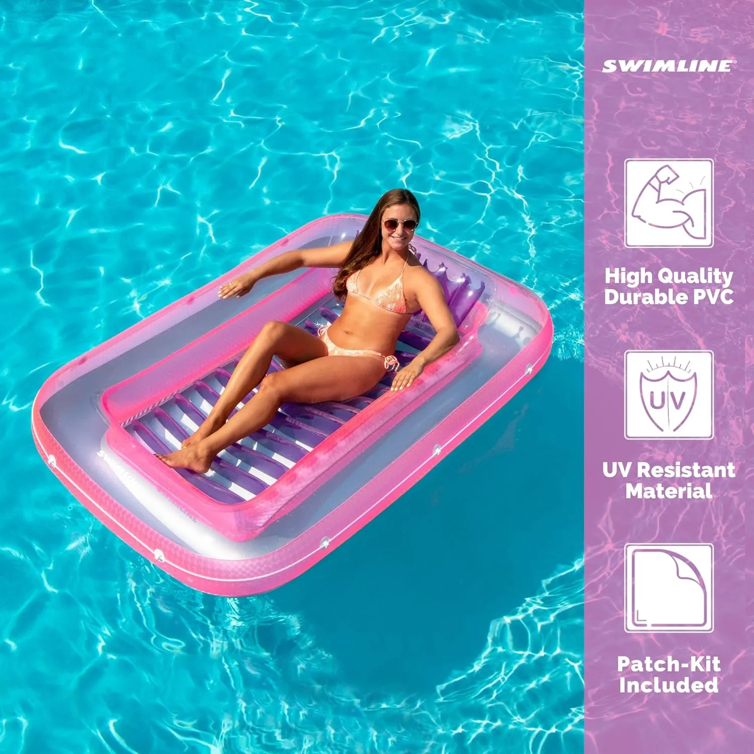 SWIMLINE Original Suntan Tub Series Classic Inflatable Tanning Float Floating Lounge | Personal Tan Pool Hybrid Lounger | Adjustable Pillow | Fill with Water | Reflective Tanning Design