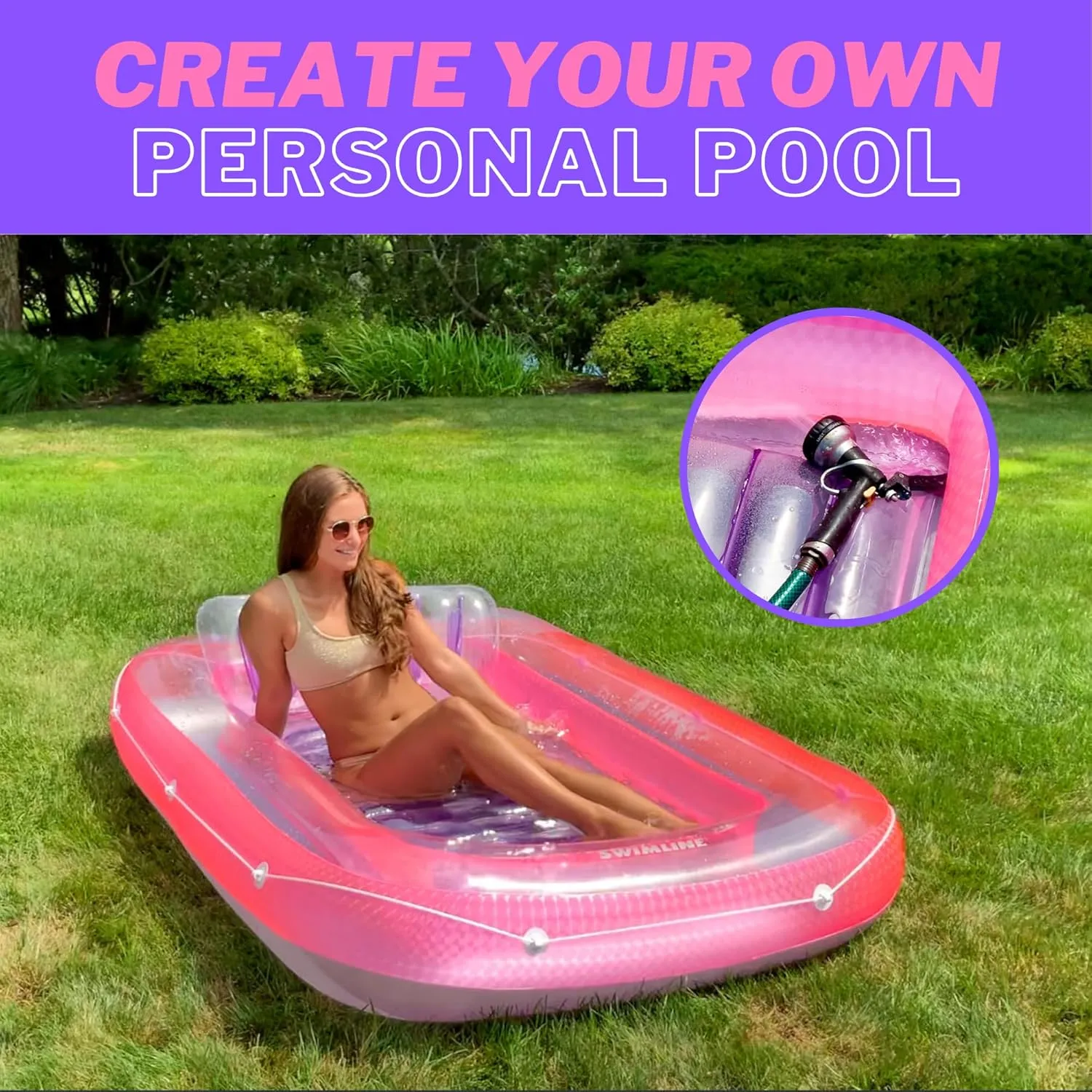 SWIMLINE Original Suntan Tub Series Classic Inflatable Tanning Float Floating Lounge | Personal Tan Pool Hybrid Lounger | Adjustable Pillow | Fill with Water | Reflective Tanning Design