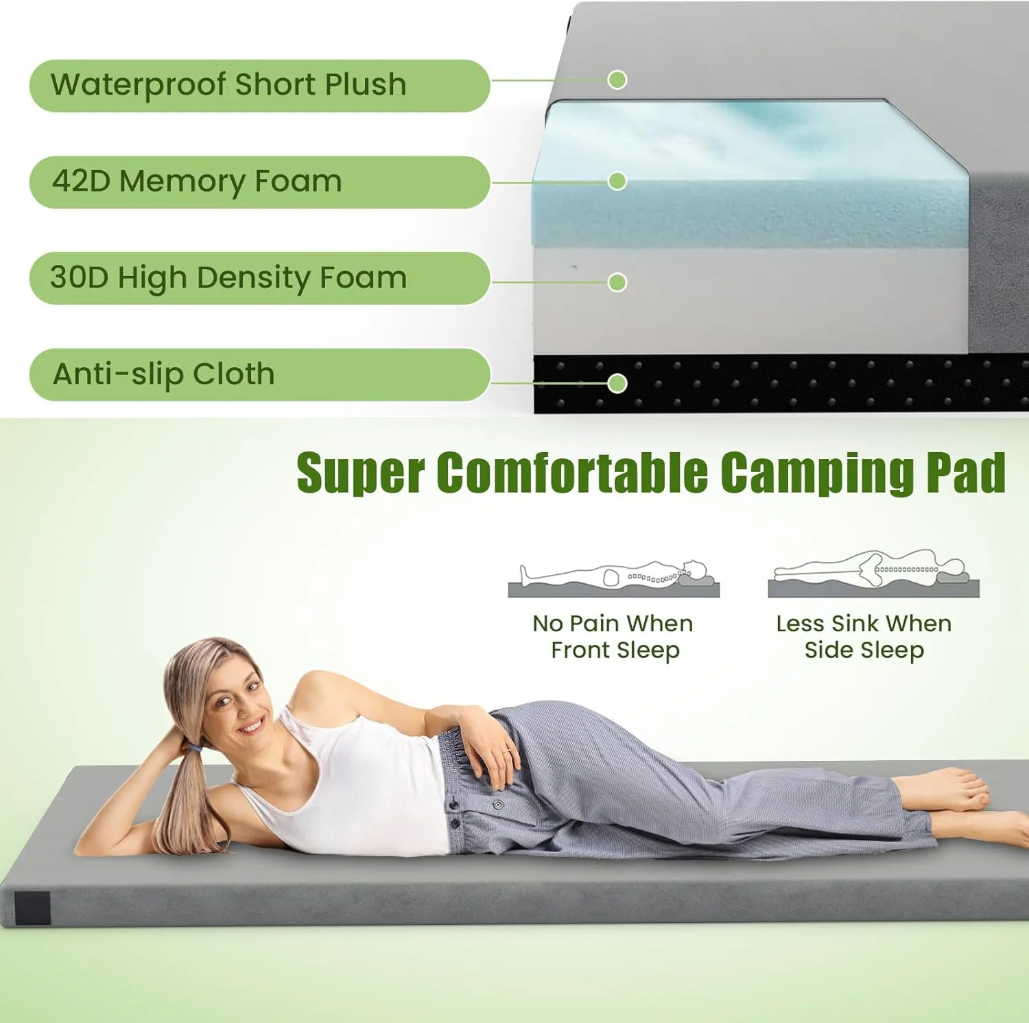 Tangkula Memory Foam Sleeping Pad, Roll Up Floor Mattress with Carry Bag, Non-Slip Bottom, Guest Floor Folding Bed for Sleepover, Portable Camping Mattress for Indoor Outdoor Car Travel Cot Tent