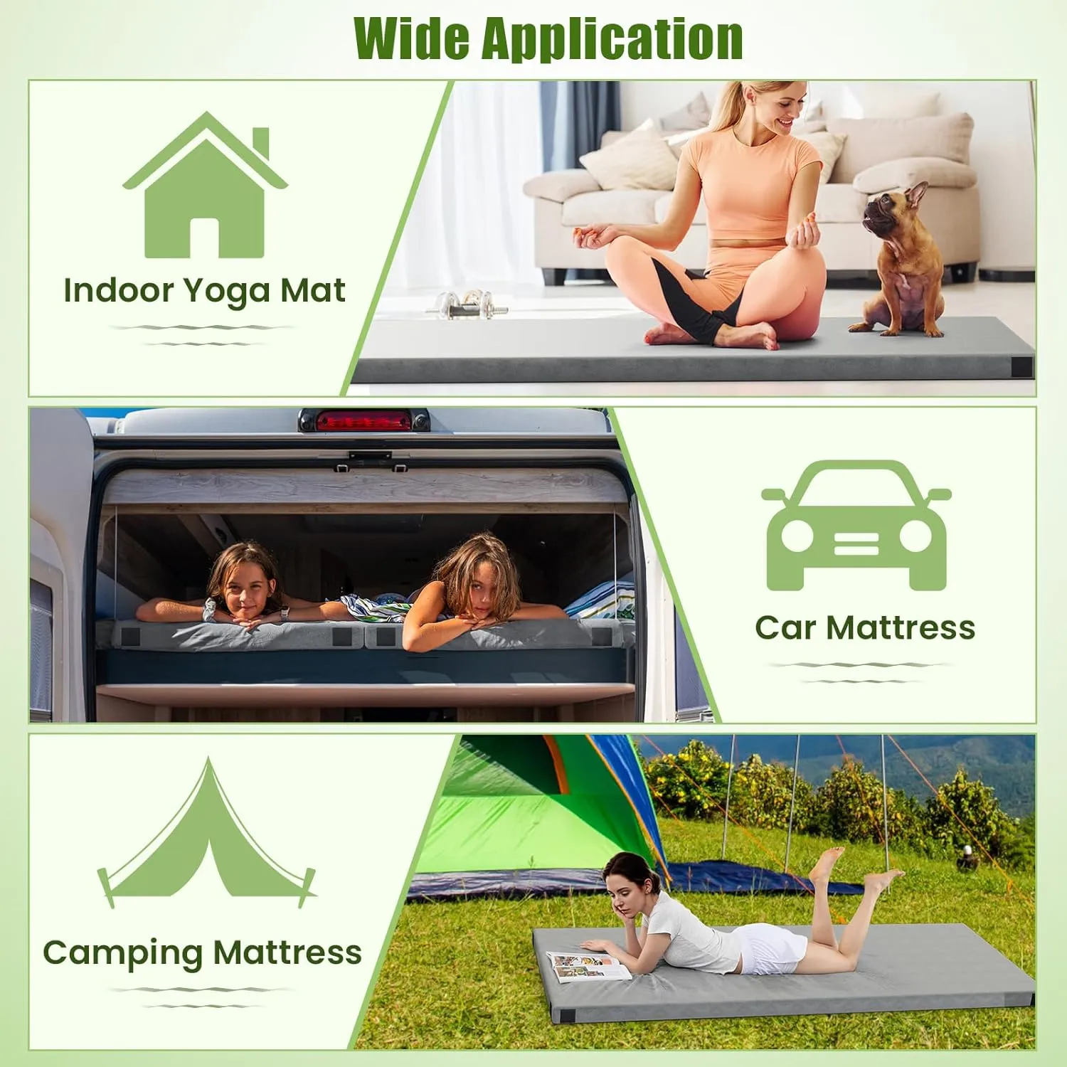 Tangkula Memory Foam Sleeping Pad, Roll Up Floor Mattress with Carry Bag, Non-Slip Bottom, Guest Floor Folding Bed for Sleepover, Portable Camping Mattress for Indoor Outdoor Car Travel Cot Tent