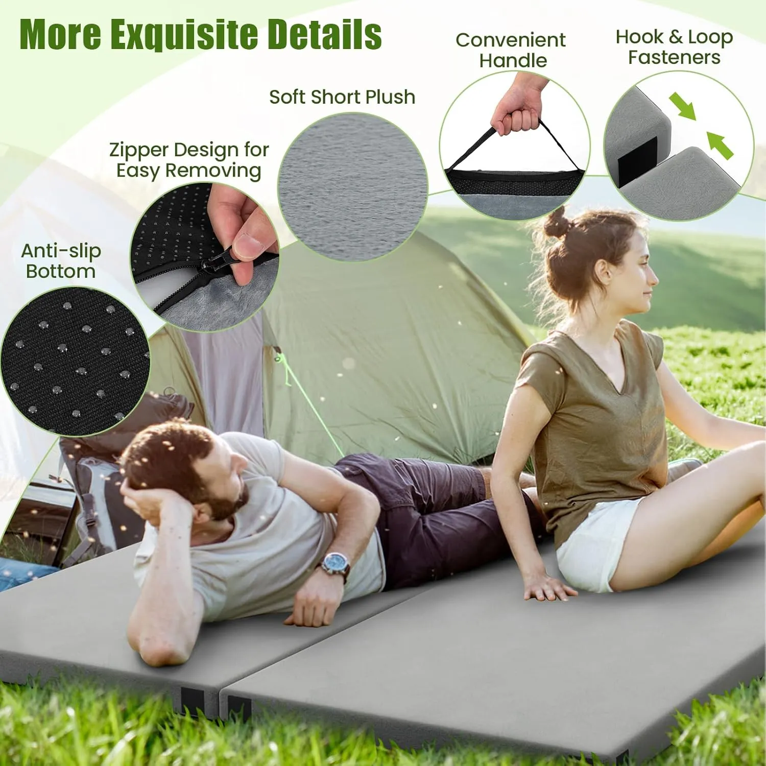 Tangkula Memory Foam Sleeping Pad, Roll Up Floor Mattress with Carry Bag, Non-Slip Bottom, Guest Floor Folding Bed for Sleepover, Portable Camping Mattress for Indoor Outdoor Car Travel Cot Tent
