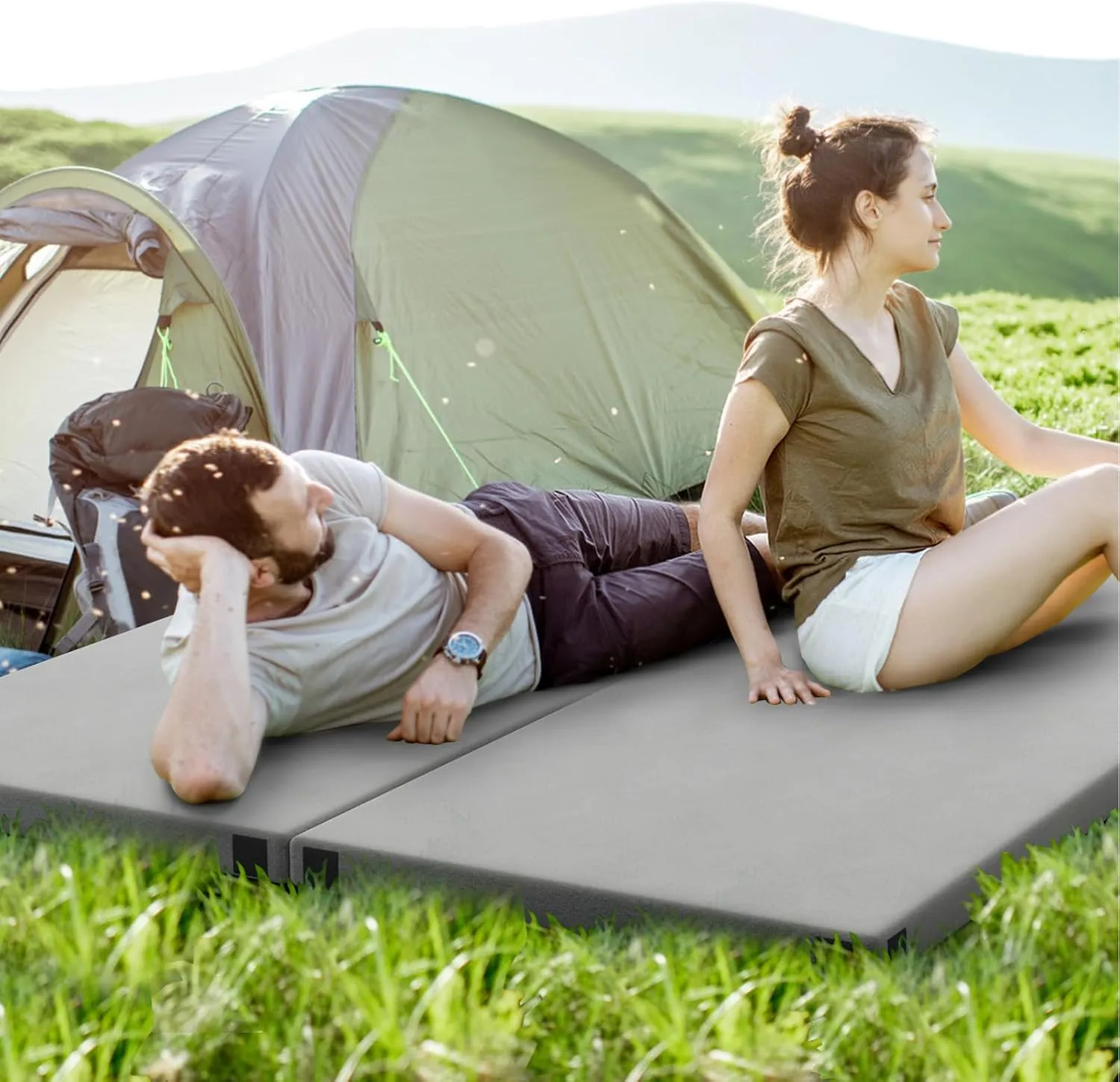 Tangkula Memory Foam Sleeping Pad, Roll Up Floor Mattress with Carry Bag, Non-Slip Bottom, Guest Floor Folding Bed for Sleepover, Portable Camping Mattress for Indoor Outdoor Car Travel Cot Tent