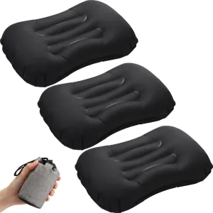 Tatuo 3 Pcs Inflatable Camping Travel Pillow Ultralight Inflating Pillows Lightweight Camping Pillow Portable Backpacking Pillow for Neck Lumbar Support Hiking Sleeping Camping (Black)