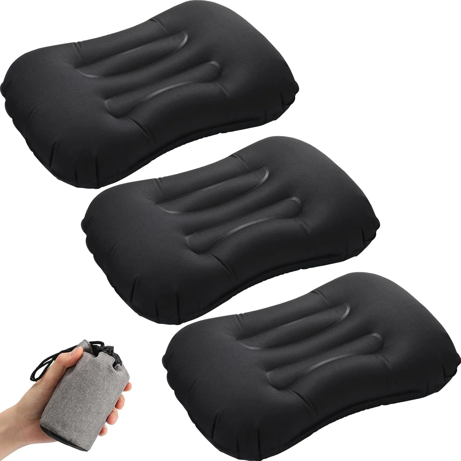 Tatuo 3 Pcs Inflatable Camping Travel Pillow Ultralight Inflating Pillows Lightweight Camping Pillow Portable Backpacking Pillow for Neck Lumbar Support Hiking Sleeping Camping (Black)