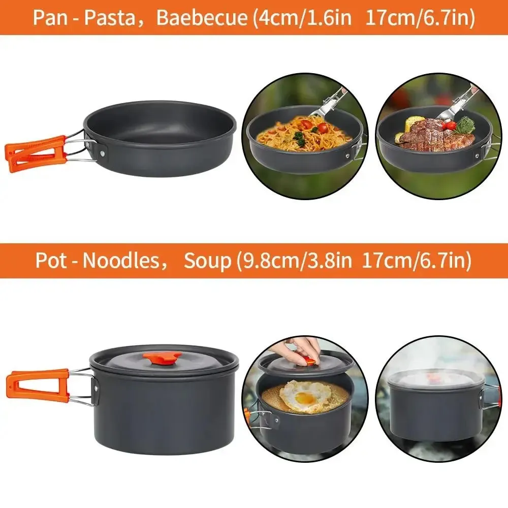 Teapot Combination Camping Tableware Frying Pan Heat-resistant Outdoor Cookware Set with Mesh Bag Folding Picnic Pot Set