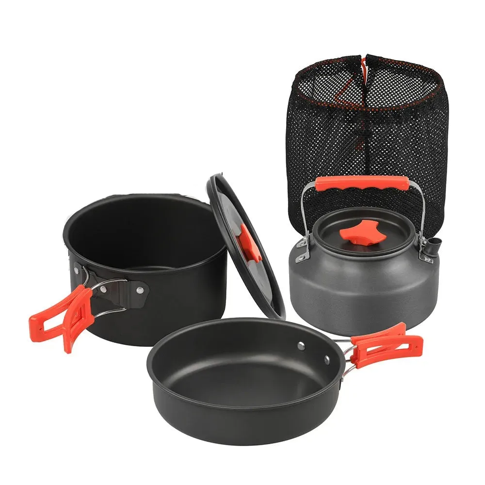 Teapot Combination Camping Tableware Frying Pan Heat-resistant Outdoor Cookware Set with Mesh Bag Folding Picnic Pot Set