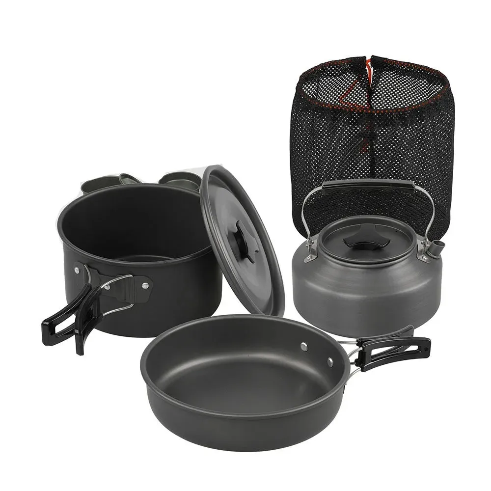 Teapot Combination Camping Tableware Frying Pan Heat-resistant Outdoor Cookware Set with Mesh Bag Folding Picnic Pot Set