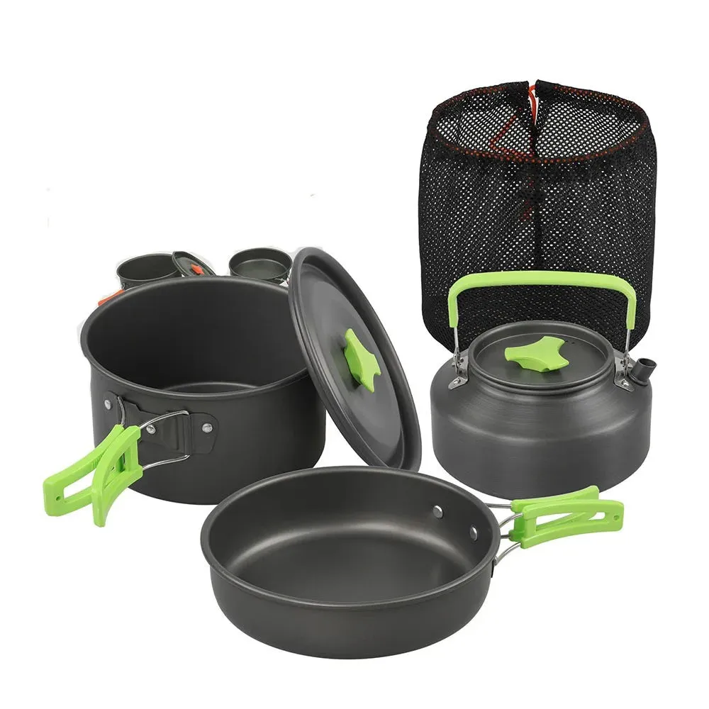 Teapot Combination Camping Tableware Frying Pan Heat-resistant Outdoor Cookware Set with Mesh Bag Folding Picnic Pot Set