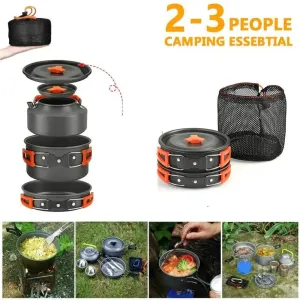Teapot Combination Camping Tableware Frying Pan Heat-resistant Outdoor Cookware Set with Mesh Bag Folding Picnic Pot Set