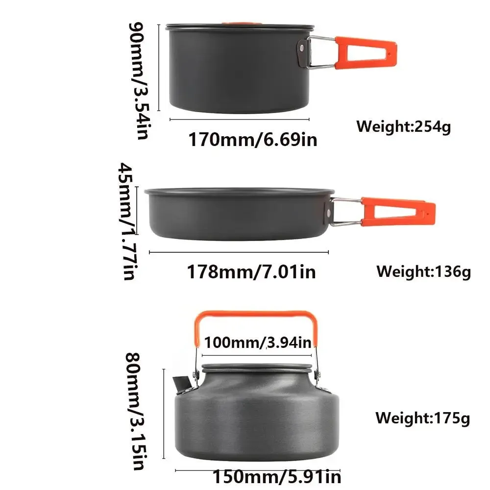 Teapot Combination Camping Tableware Frying Pan Heat-resistant Outdoor Cookware Set with Mesh Bag Folding Picnic Pot Set