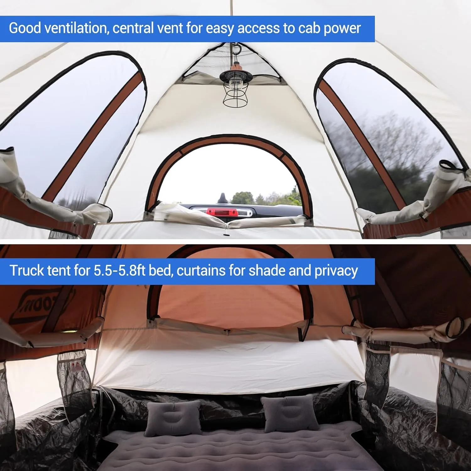 Tecoom Truck Tent Waterproof PU3000mm Double Layer for 5.5-5.8ft Pickup Bed, Portable 2 Person Compact Full Size Bed for Back of Truck Camping Beach Tent with Rain Fly
