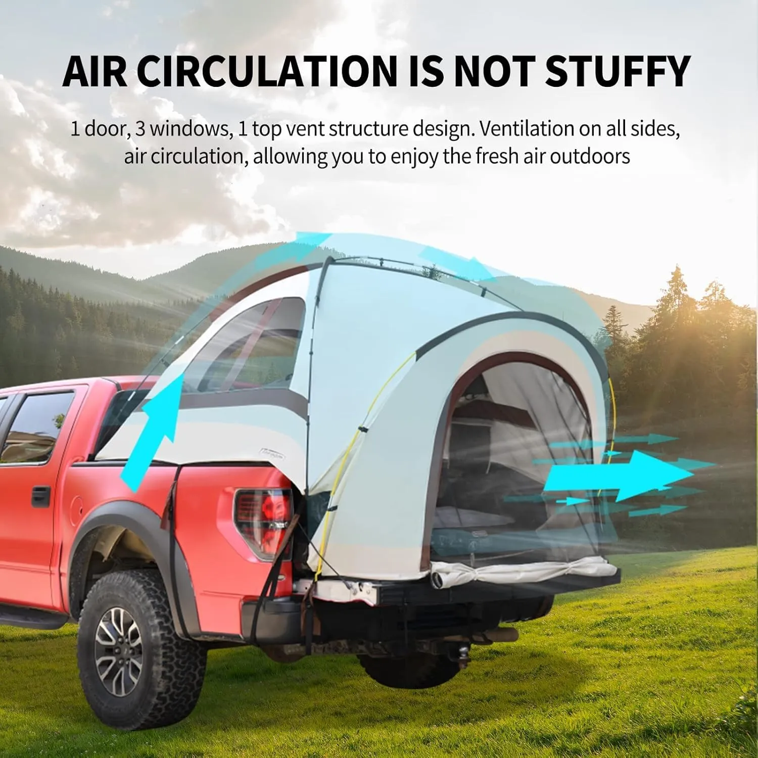 Tecoom Truck Tent Waterproof PU3000mm Double Layer for 5.5-5.8ft Pickup Bed, Portable 2 Person Compact Full Size Bed for Back of Truck Camping Beach Tent with Rain Fly