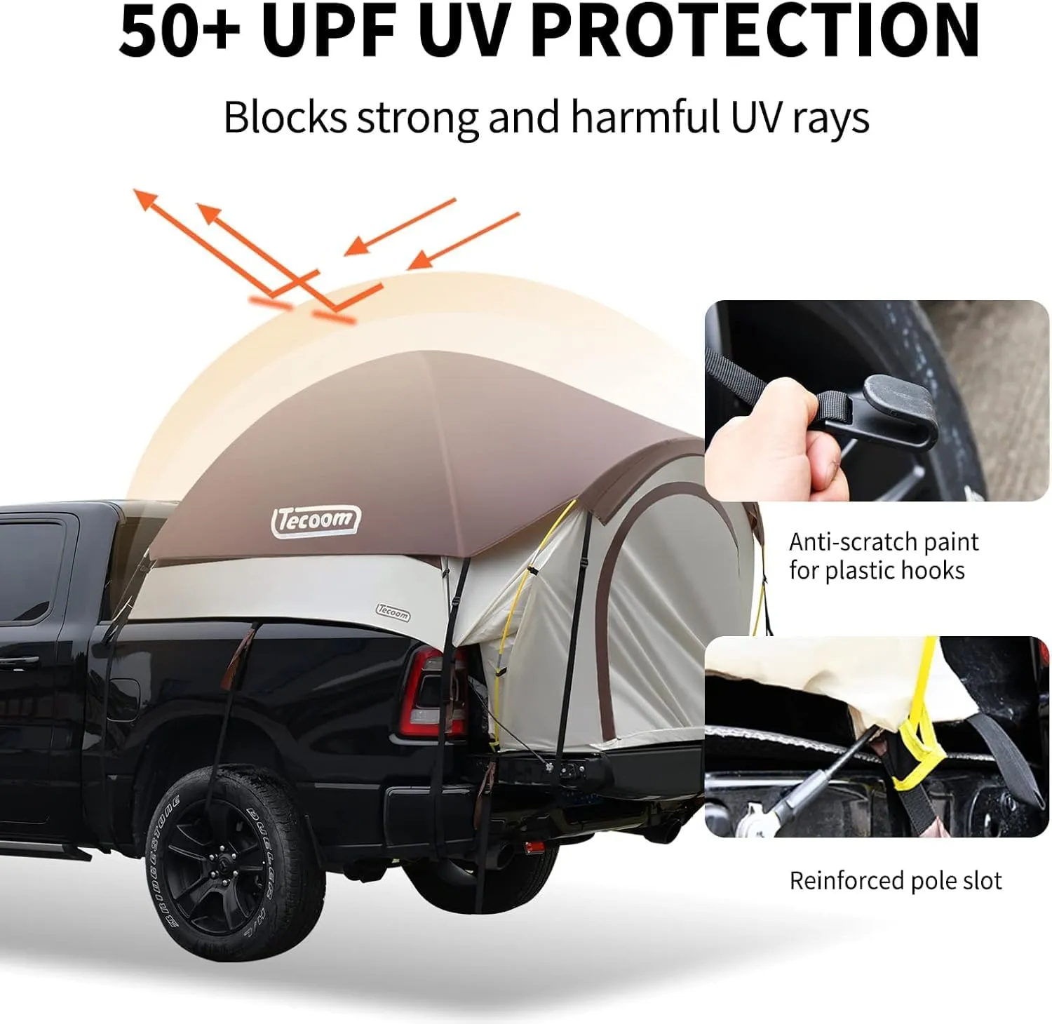 Tecoom Truck Tent Waterproof PU3000mm Double Layer for 5.5-5.8ft Pickup Bed, Portable 2 Person Compact Full Size Bed for Back of Truck Camping Beach Tent with Rain Fly