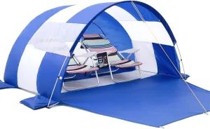 Tenrai Large Portable Beach Tent, Beach Shade for 2-4 People, Easy Setup Sun Shelter Canopy, UV Protection, Fights 15 Mph Winds