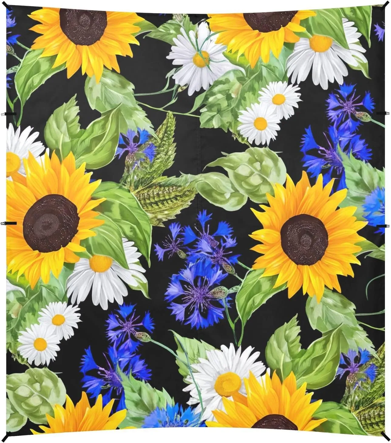 Tent Beach Canopy Bright Sunflowers Daisies Black Patio Sun Shade Outdoor 9.2 × 10.5 FT Decorative Camping Sun Shelter Windproof with Sand Bags Poles