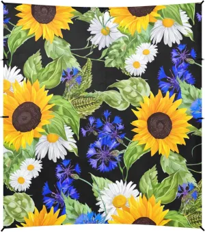 Tent Beach Canopy Bright Sunflowers Daisies Black Patio Sun Shade Outdoor 9.2 × 10.5 FT Decorative Camping Sun Shelter Windproof with Sand Bags Poles