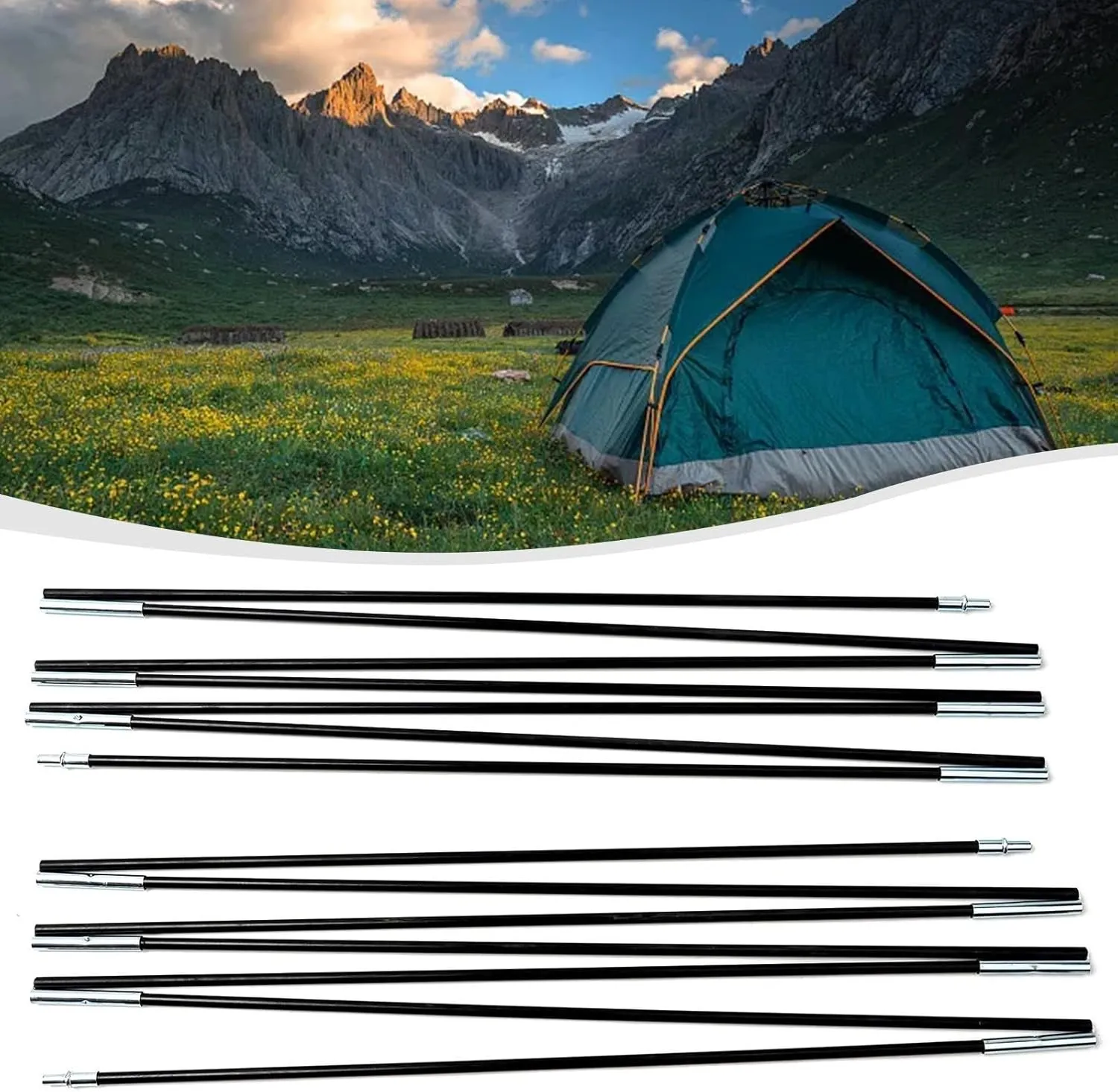 Tent Pole,Fiberglass Tent Rod 1Pair Camping Tent Pole Kits Portable Lightweight Camping Tarp Bar Awning Pole Frames Kit For Outdoor Camping Tent(4.48m)