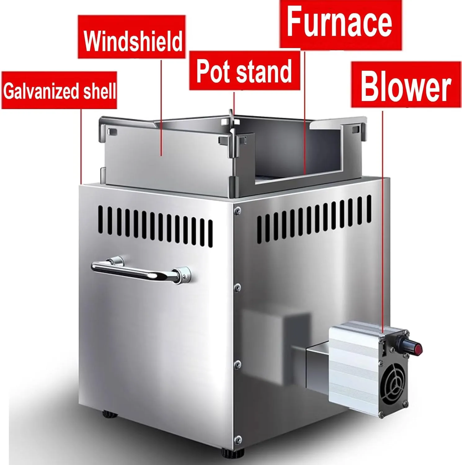Tent Stove Rocket Stove Wood Burner Multi-fuel Capability Made of Galvanized Metal Wood Stove with Blower for Outside Bonfire, Patio & Backyard Cooking(23 * 23 * 29.5cm)