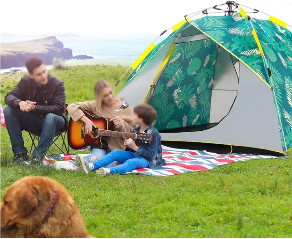 Tent Waterproof Anti-UV Tent Automatic Quick Setup Family Tent Outdoor Camping Tent Foldable Tents Two Layer Tents Sunshade Yurt (Color : Blue, Size : 3-4 Person)