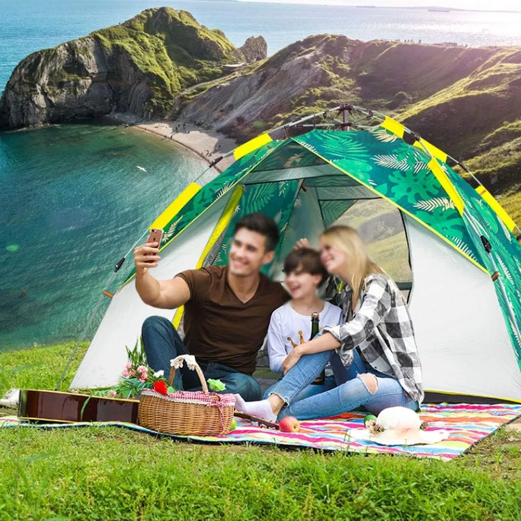 Tent Waterproof Anti-UV Tent Automatic Quick Setup Family Tent Outdoor Camping Tent Foldable Tents Two Layer Tents Sunshade Yurt (Color : Blue, Size : 3-4 Person)