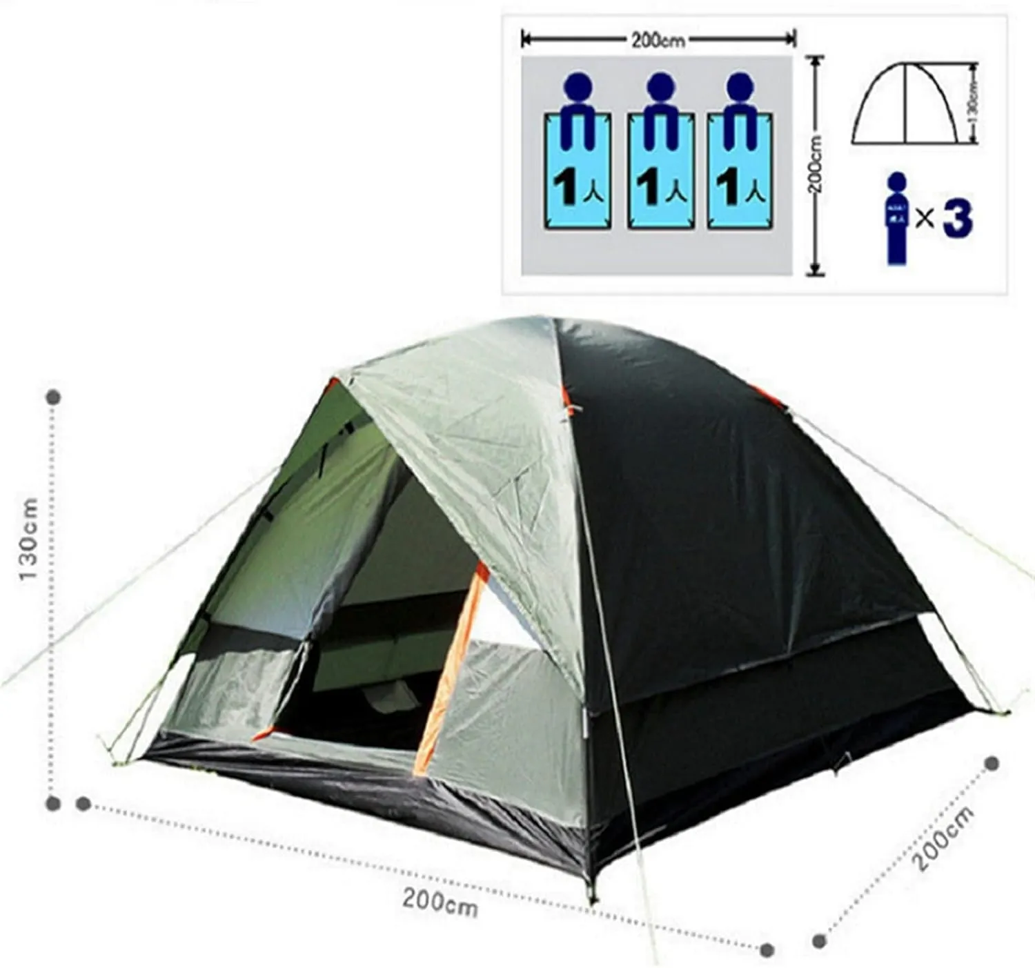 Tents 3-4 Person Windproof Double Layer Waterproof UV Resistant Camping Tent Outdoor Hunting Fishing Travel Picnic, Sky Blue
