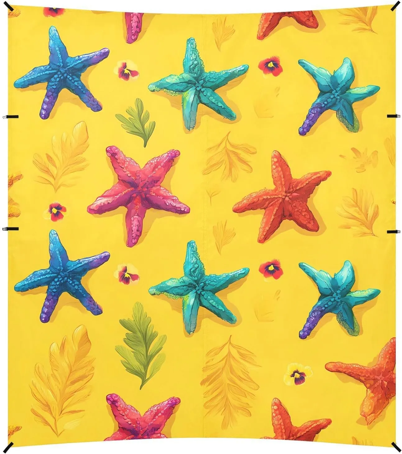 Tents Beach Tent with Sand Anchor, Starfish Yellow Background Pattern Portable Canopy Sunshade - 9' x 10' - Sandbags & Reinforced Corners & Stability Poles Sun Shelter Outdoor Camping