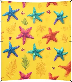 Tents Beach Tent with Sand Anchor, Starfish Yellow Background Pattern Portable Canopy Sunshade - 9' x 10' - Sandbags & Reinforced Corners & Stability Poles Sun Shelter Outdoor Camping
