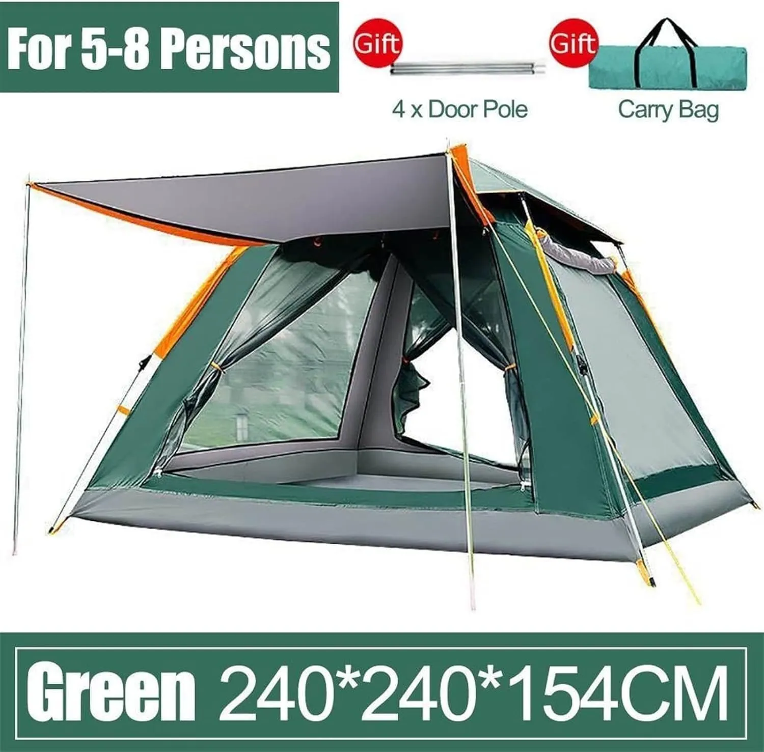 Tents Camping Tent Open Beach Tent Outdoor Camping 6-7 Person Windproof Double Layer Waterproof (5 8 Green)