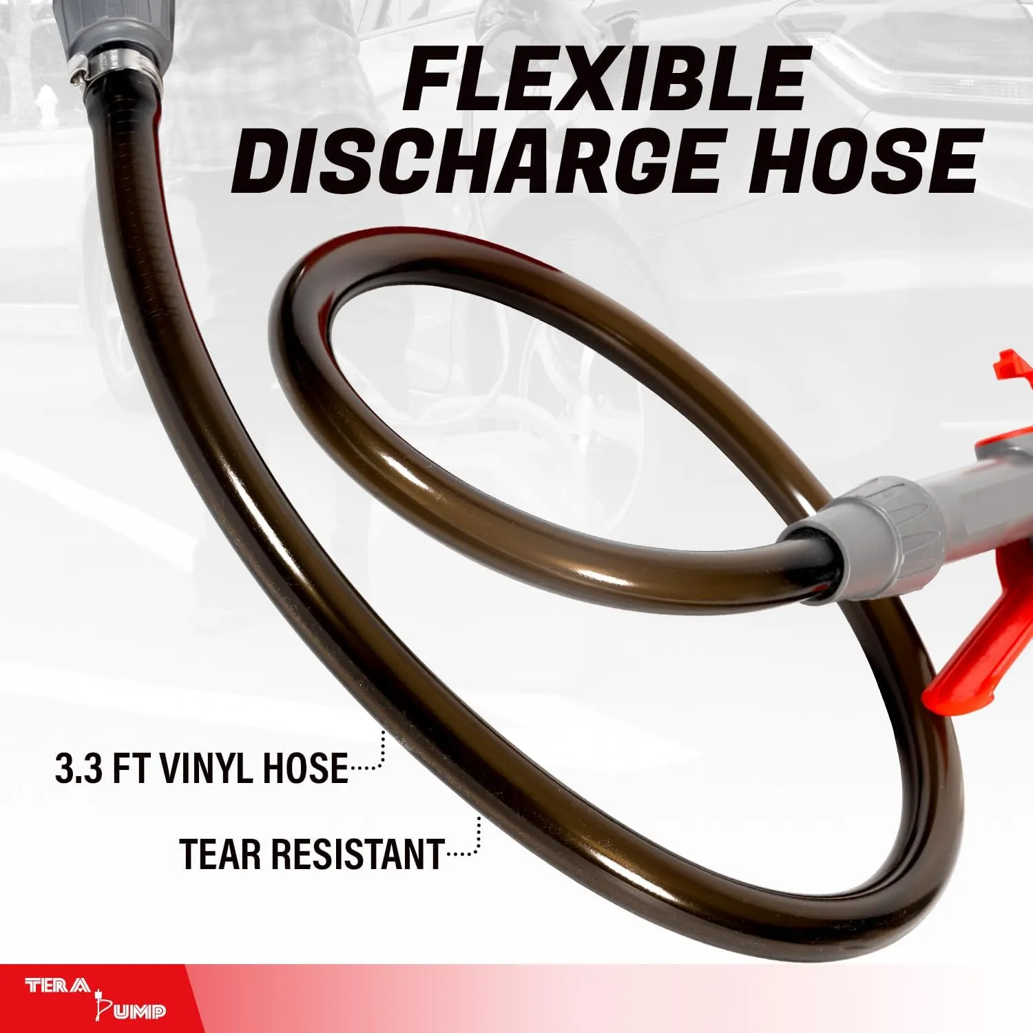 TERA PUMP Fuel Transfer Pump w/Quick Flow Control Nozzle - 3X Powerful D Battery Powered, 39" Upgraded Vinyl Discharge Hose, Multipurpose Portable Battery Pump For Gas, Diesel, Water (2.8 GPM)