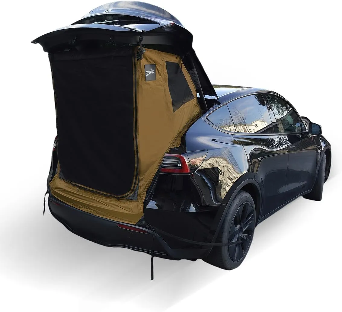 Tesla Model Y Trunk Camping Tent (2020-2025), Tailgate Tent for SUV with Enhanced Privacy & Ventilation,Compact Car Sun Shelter Waterproof 3000 MM UPF 50  (Brown)