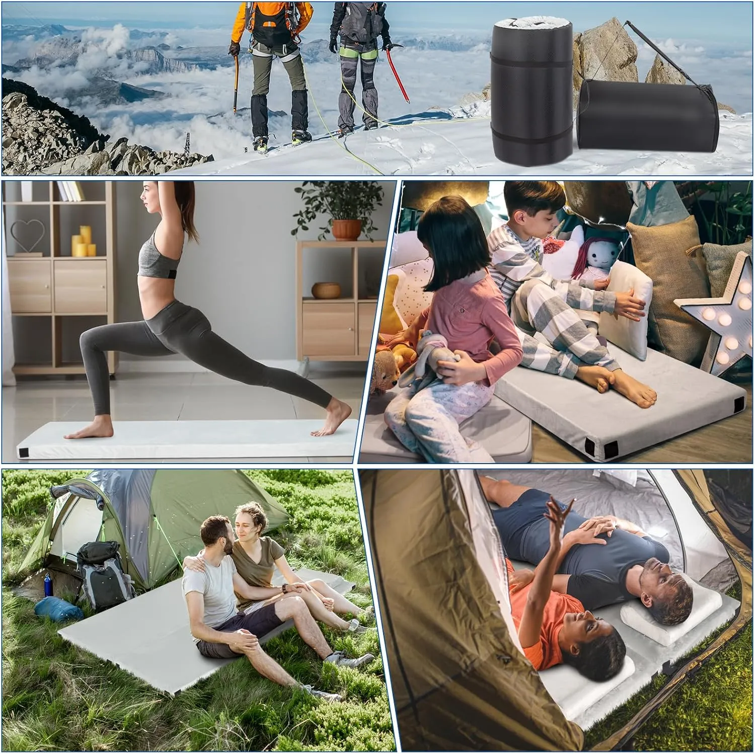 Thick Memory Foam Camping Mattress Sleeping Pad, Memory Foam Camping Mattress Pad, Sleeping Mat Portable Floor Mat Roll Up Mattress for Guests Kids Adult Sleepover
