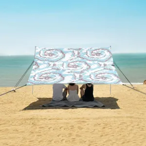 Tie Dye Blue Beach Canopy Tent Anti-UV & Wind Resistant, Ethnic Camping Sun Shelter Easy Setup Portable,Outdoor Shade Tents with Sandbags,Sand Shovels,Ground Pegs & Stability Poles