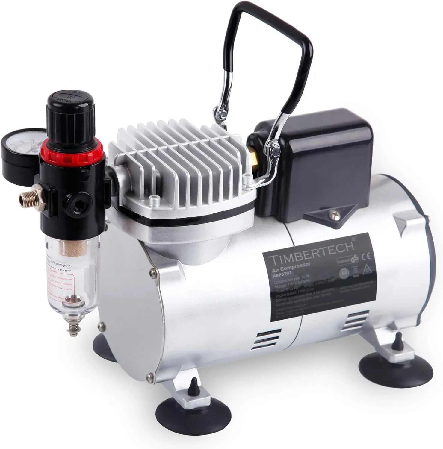 TIMBERTECH Airbrush Compressor with Cool-Down Fan ABPST07, Powerful 1/6hp Portable Quiet Airbrush Compressor for Airbrush Paint, Nail Art, Tattoo, Cake Painting, Automotive Graphic, Make-up