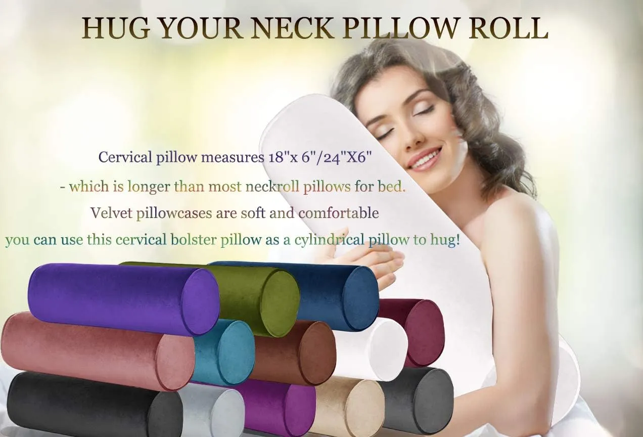 Tinbolunce Memory Foam Round Neck Pillow for Sleeping, Neck Pain Relief, Side Back Stomach Sleeper, Car or Office Chair Sofa,Cervical Bolster Length 24" x 6" Diameter (Black)