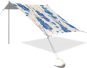 Tiny Blue Gladiolus Flowers Beach Cabana UPF50  Easy Setup Large Sun Shade with Sand Shovel, Sandbags for Family Travel