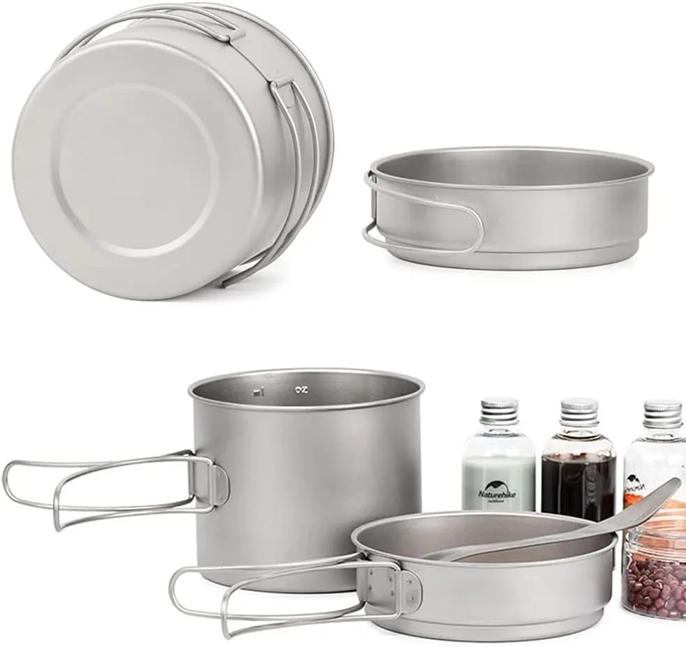 Titanium Cook Set Outdoor Camping Cookware Set Fry Pan Picnic Cookware Tableware with Folding Handle (Color : B) (B)
