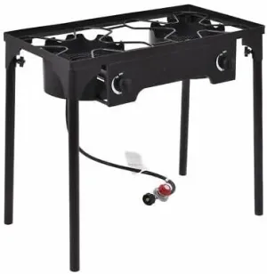 TM Replacement for/Fits Double Burner Gas Propane Cooker Outdoor Camping Stove Stand BBQ Grill Black Size : 31" x 16" x 28.5"